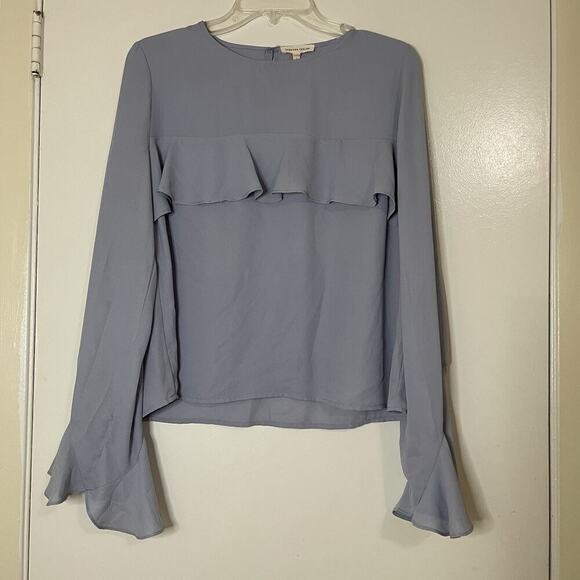 Rebecca Taylor Blue long sleeve ruffle trim flounce blouse top size 6 - Picture 1 of 5